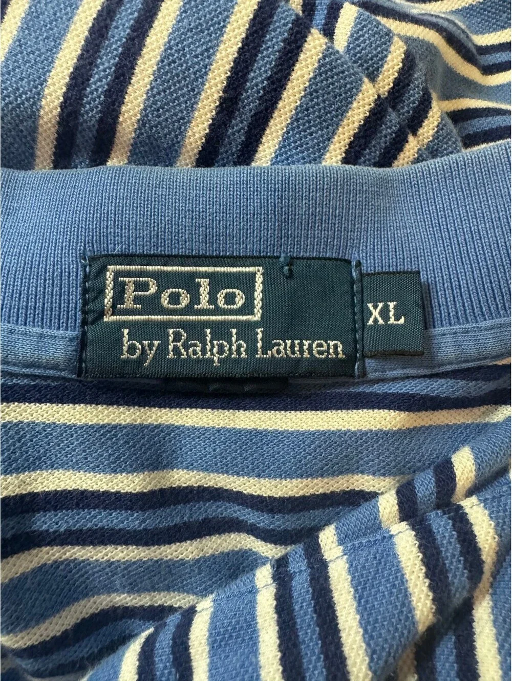 Polo Ralph Lauren Men's Polo Shirt Blue Striped Short Sleeve Cotton Size XL